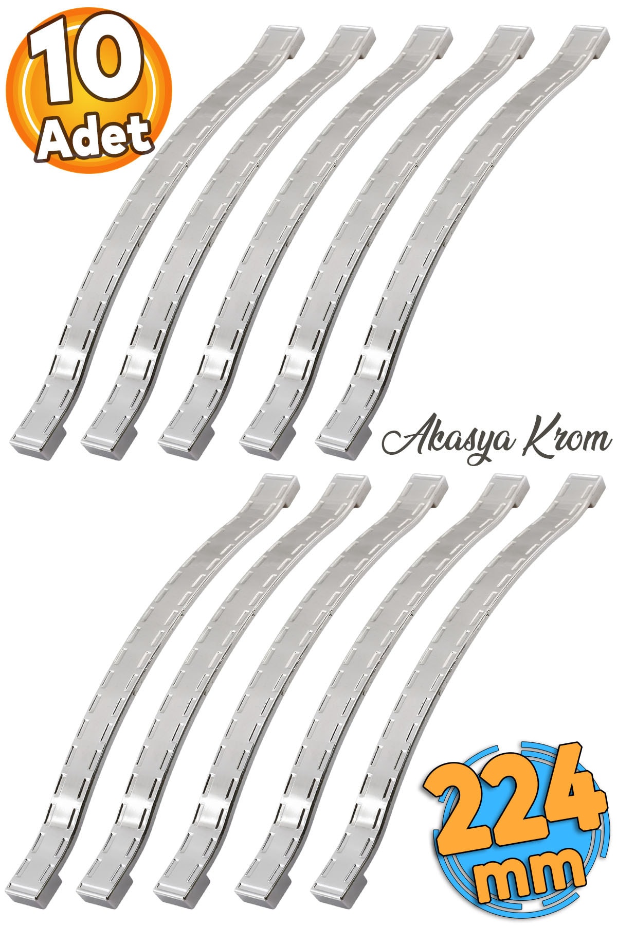 BADEM10 Akasya Krom 224 Mm - 22.4 Cm Metal Mobilya Mutfak Çekmece Dolabı Dolap Kulpu Kulbu Kulpları 10 Adet