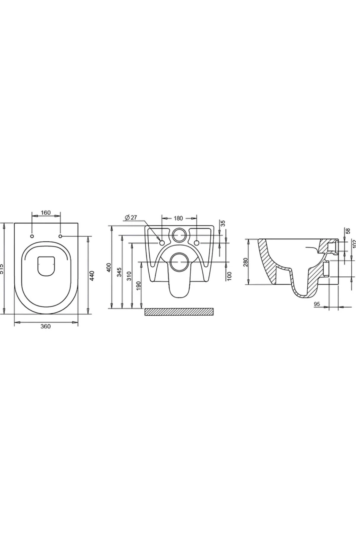 Rondo Mat Siyah Kanalsız Asma Klozet RND5512B, Rondo Duroplast Yavaş Kapak