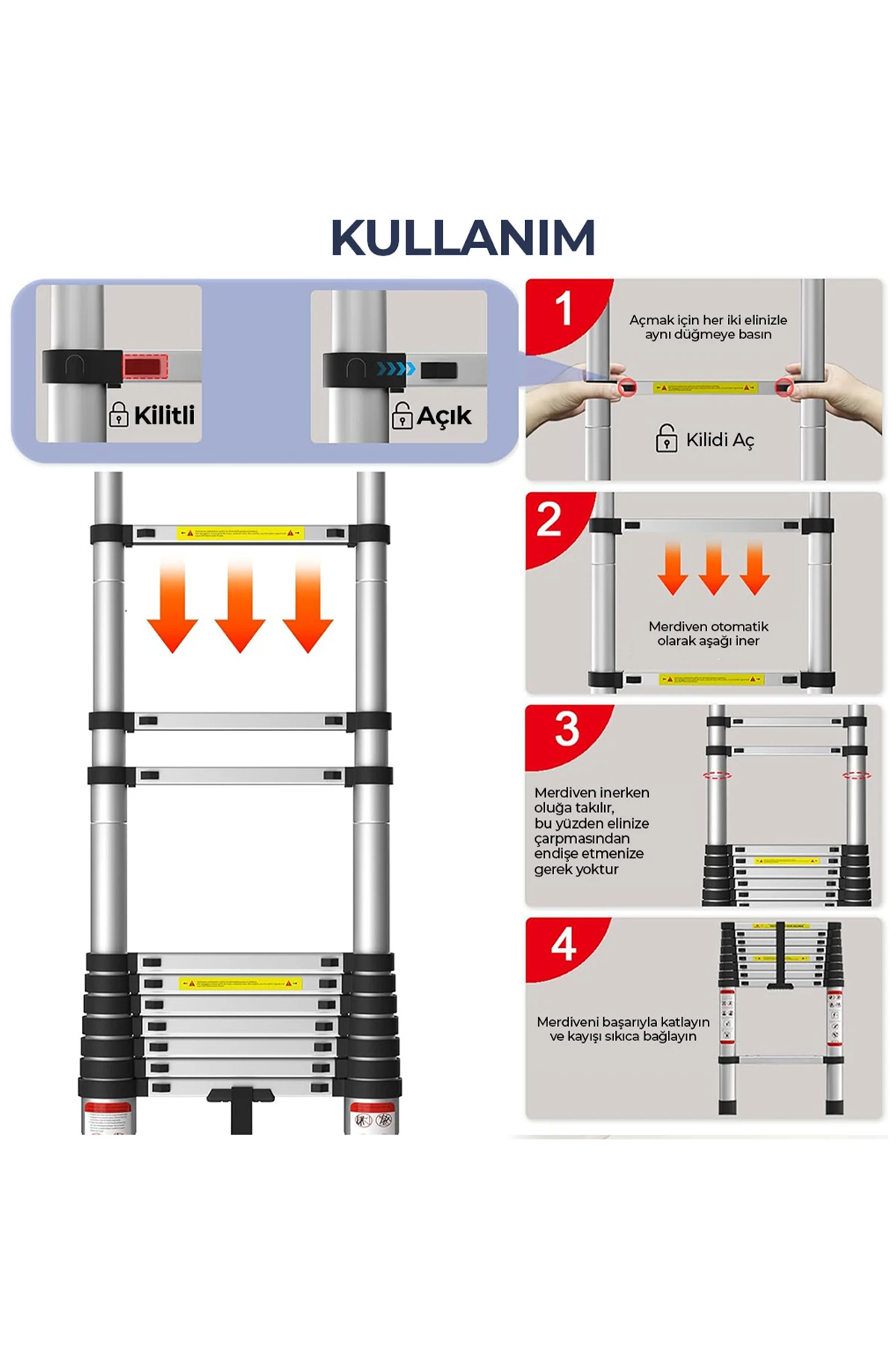 Paslanmaz Çelik Katlanır Merdiven 5.9 Metre