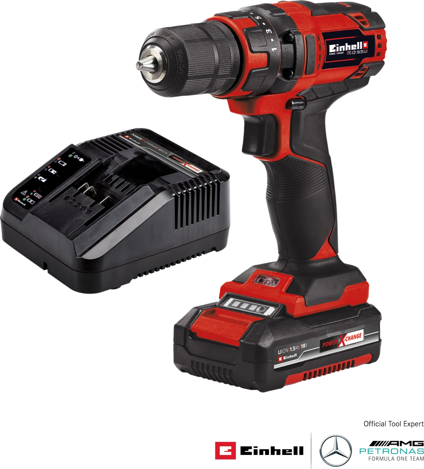 Akülü Vidalama TC-CD 18/35 Li (1x1,5 Ah) Power X-Change (Lityum-İyon, 18 V, hız kontrolü, LED aydınlatma, yumuşak tutuş, 1,5 Ah PXC akü, şarj cihazı + saklama kutusu dahildir) - 4513914