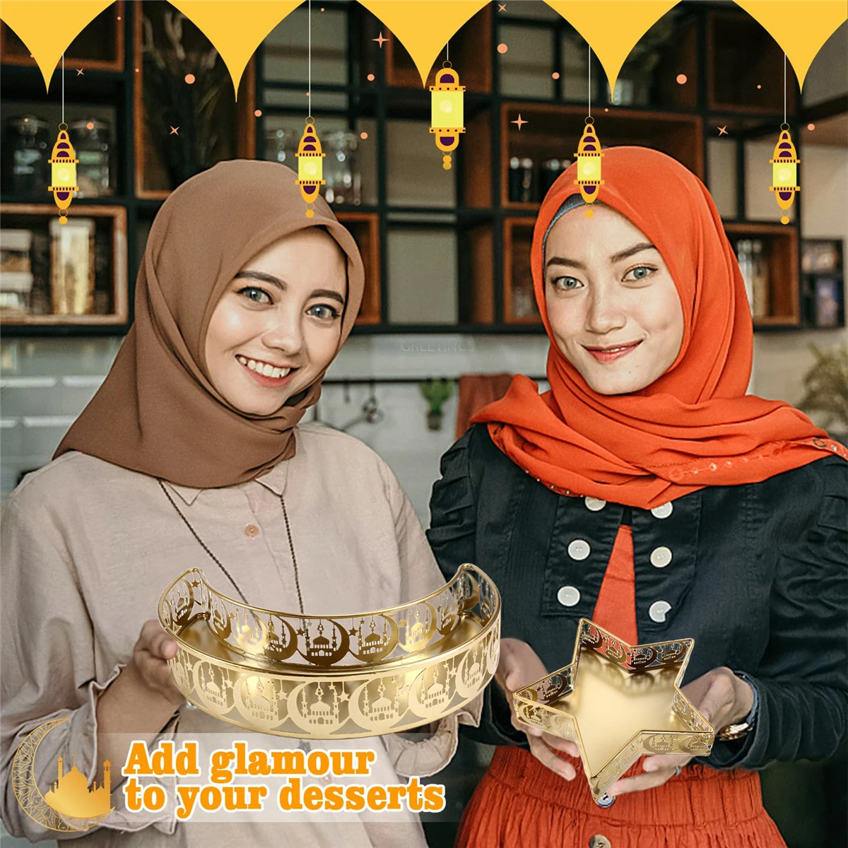 Ramazan Servis Tepsileri Metal Ay Yıldız Şekilli Eid Mubarak Islam Müslüman Yemek Servis Tepsisi (Yurt Dışından)