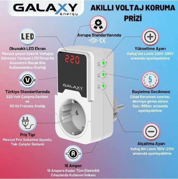 S220 16A Ayarlanabilir Voltaj Koruyucu