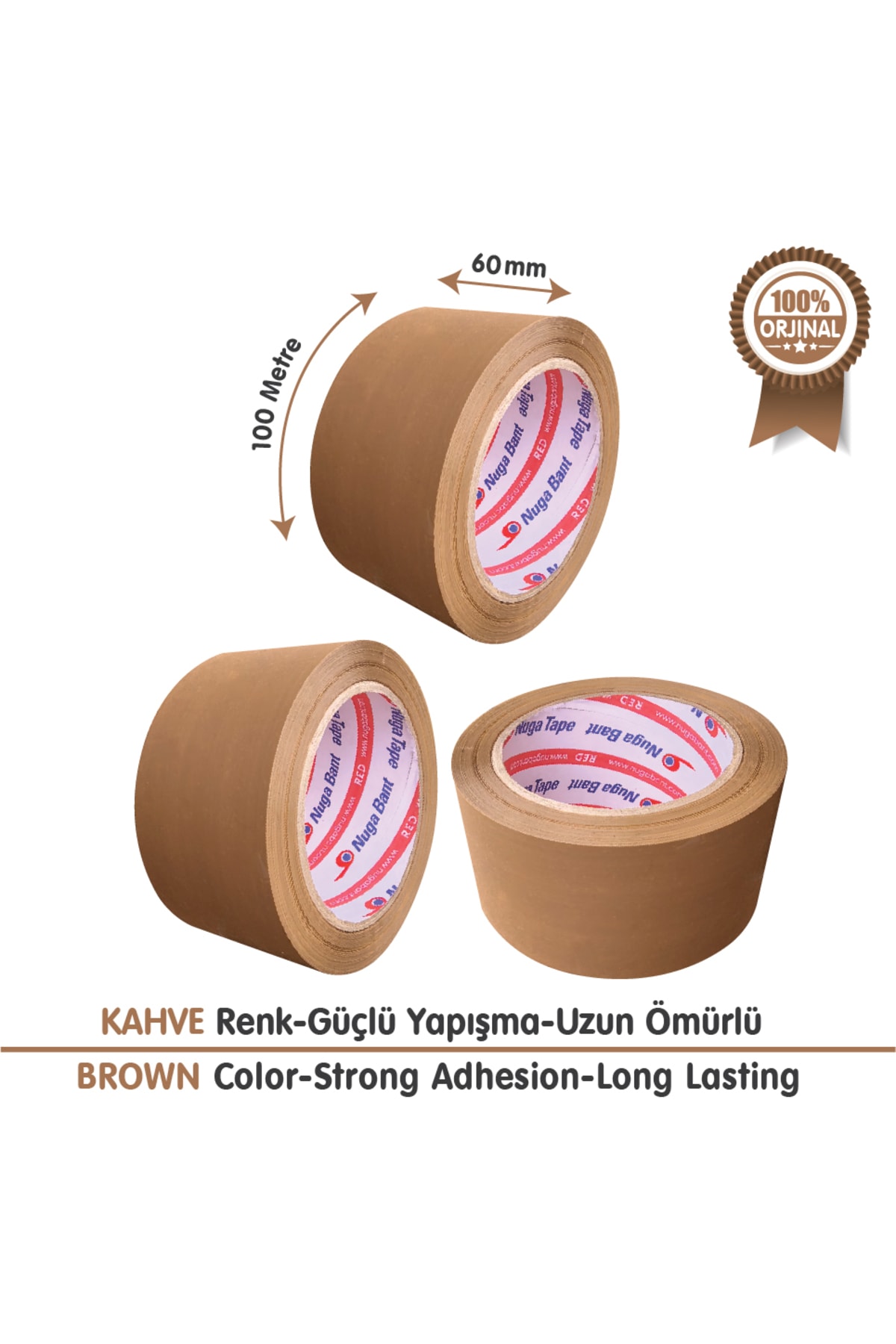 NUGA 60x100 Kahverengi (Taba) - (6 ADET) | HotMelt Güçlü Yapışkanlı Koli Bandı