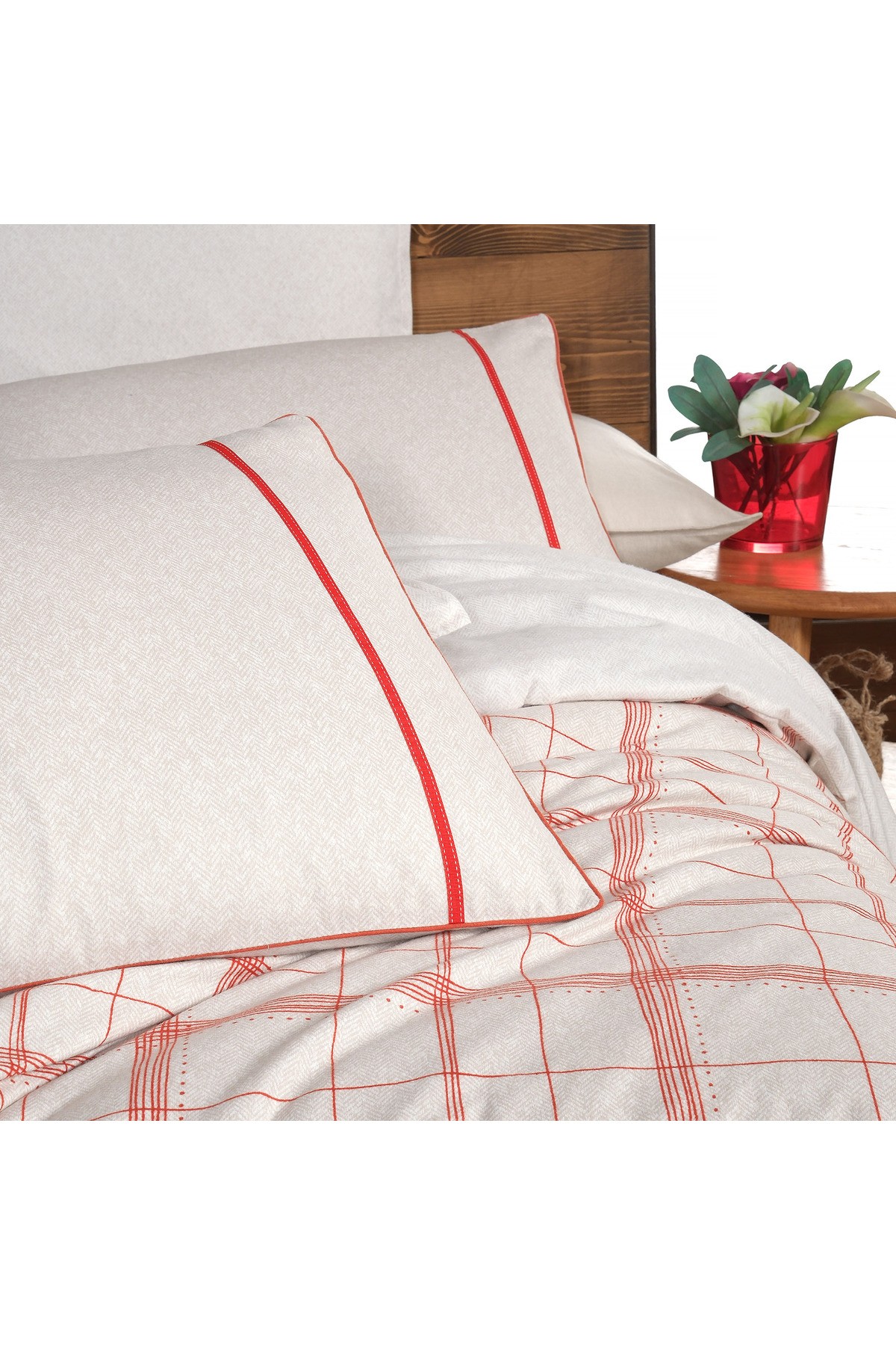Bramo Bej %100 Pamuk Flanel King Size Nevresim Takımı