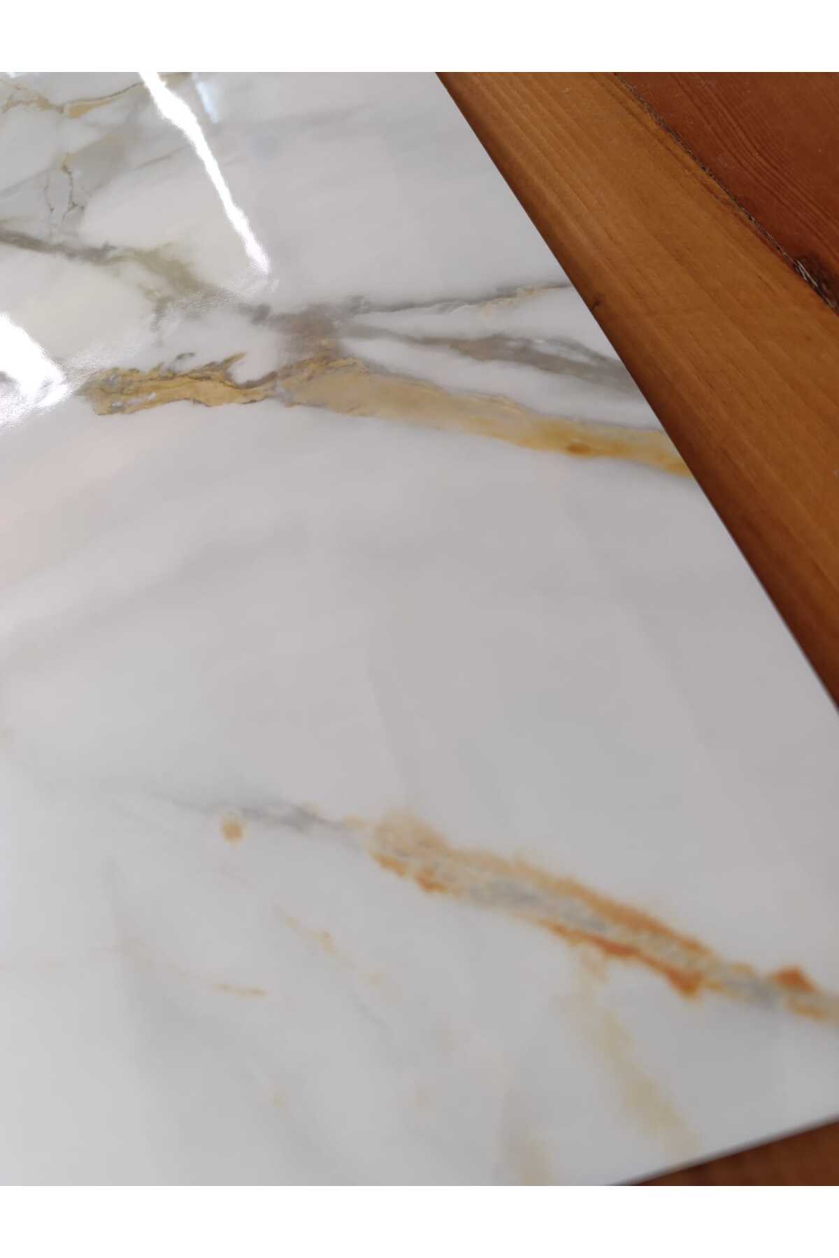 30x60cm Sarı-Gri Mermer Desenli Yapışkanlı Seramik Desen Mutfak Banyo Wc Pvc Duvar Kaplama Paneli