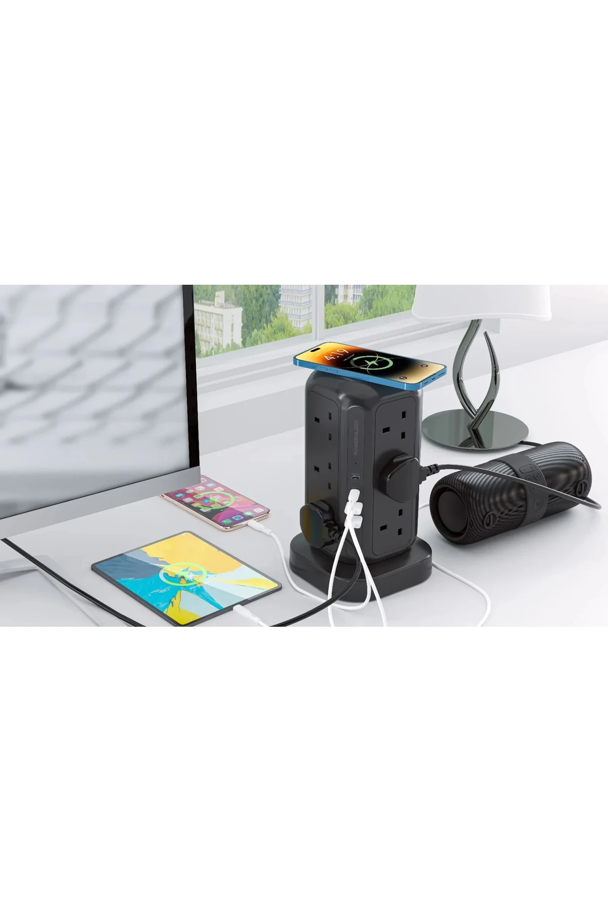 12 Prizli GaN Kule Tipi Çoklu Priz USB ve Kablosuz Şarj