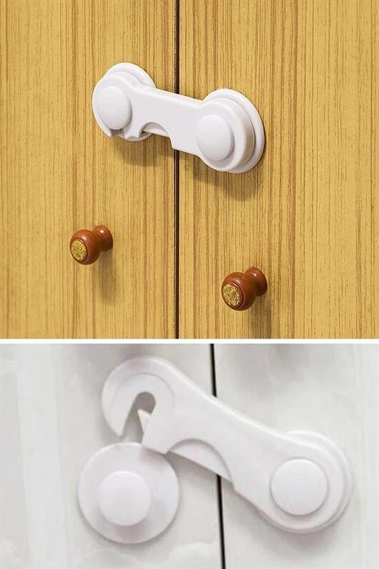 Bebek Çocuk Güvenliği Çekmece ve Dolap Için Kendiliğinde Yapışkanlı Vidasız Kapak Kilidi (5263)