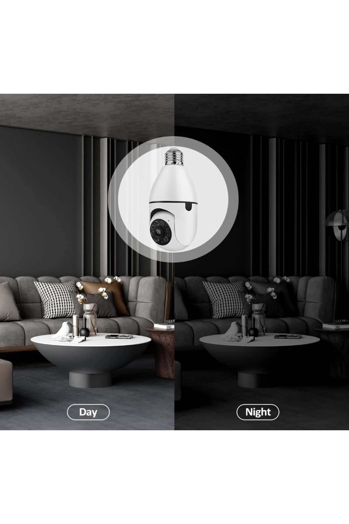 1080P HD WiFi Ampül Kamera – 360° Panoramik Görüşlü, Gece Görüşlü Kablosuz Akıllı IP Kamera
