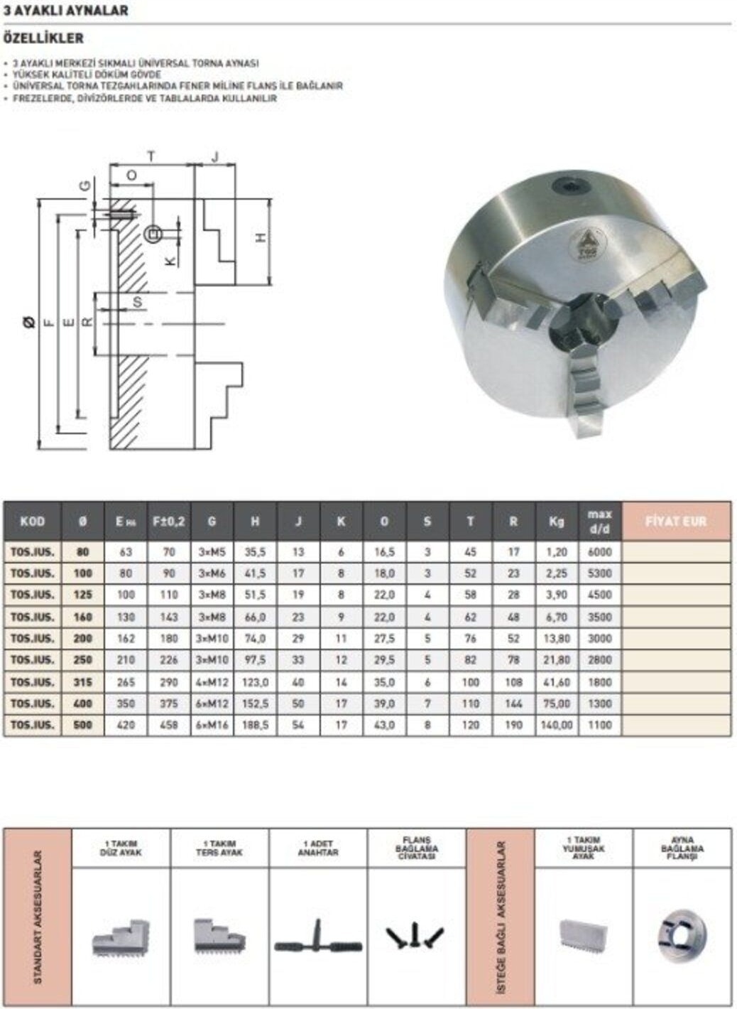 Tos 3 Ayaklı 160 mm Üniversal Torna Aynası