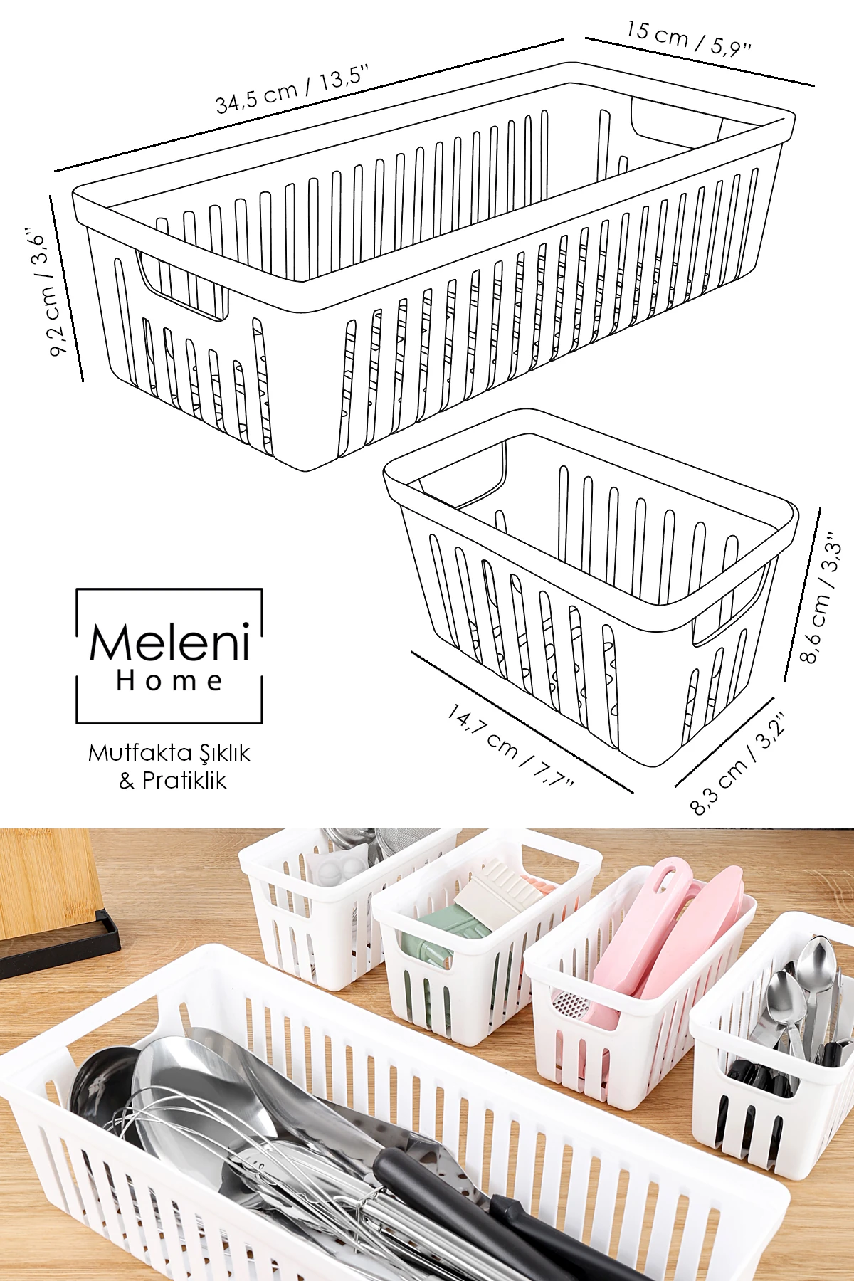 6 Parça Modüler Çekmece İçi Organizer Set - Banyo Mutfak Makyaj Aksesuar Ofis Düzenleyici Beyaz