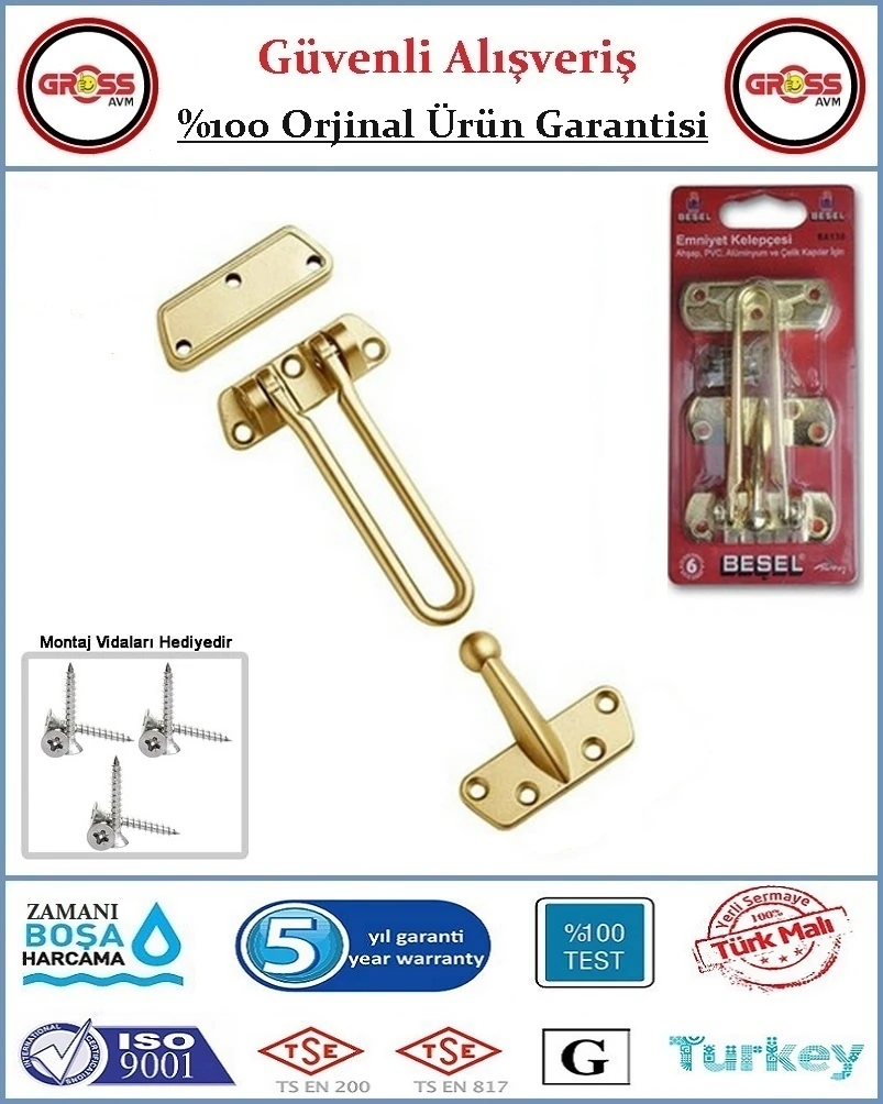 Çelik Kapı Emniyet Kelepçesi - Sarı Kaplama