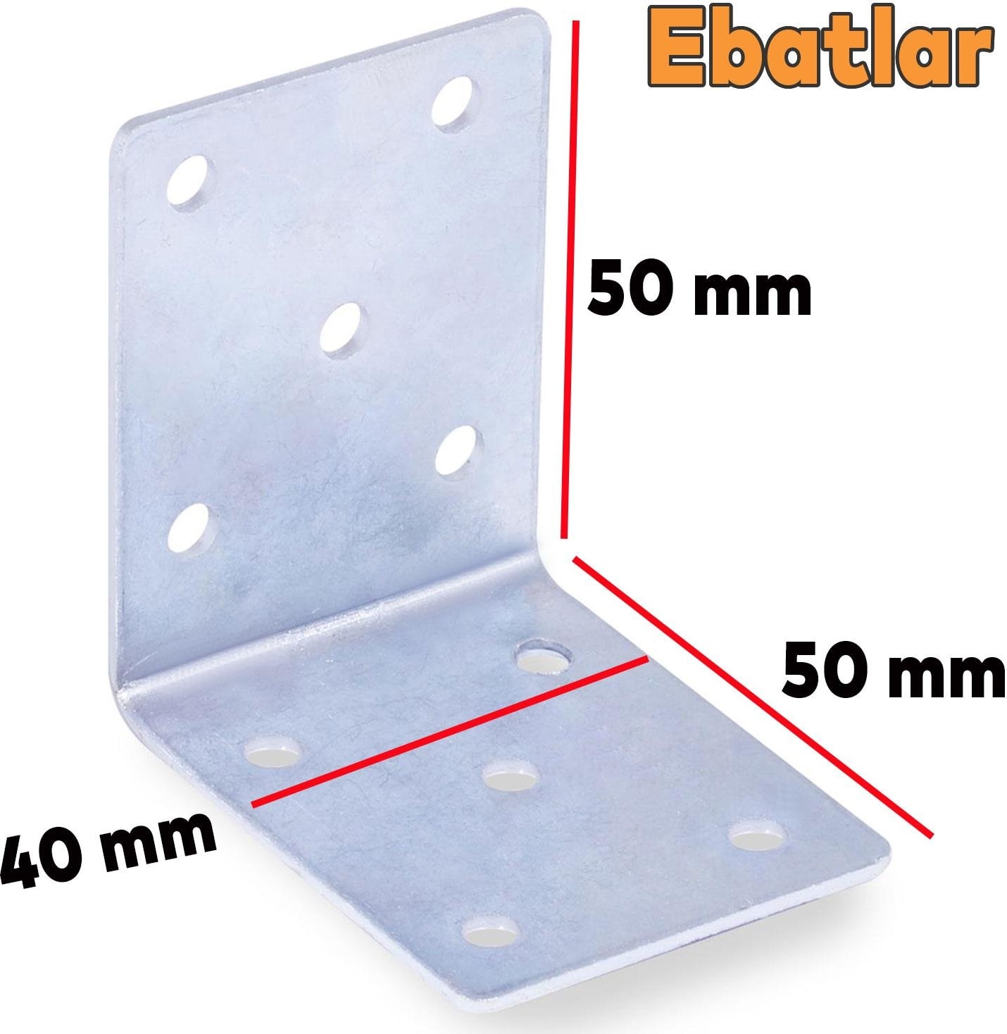 Mobilya Duvar Raf Dolap Köşe Bağlantı Sabitleme L Demir Köşebent Metal Gönye 50 x 50 x 40 mm 10'lu