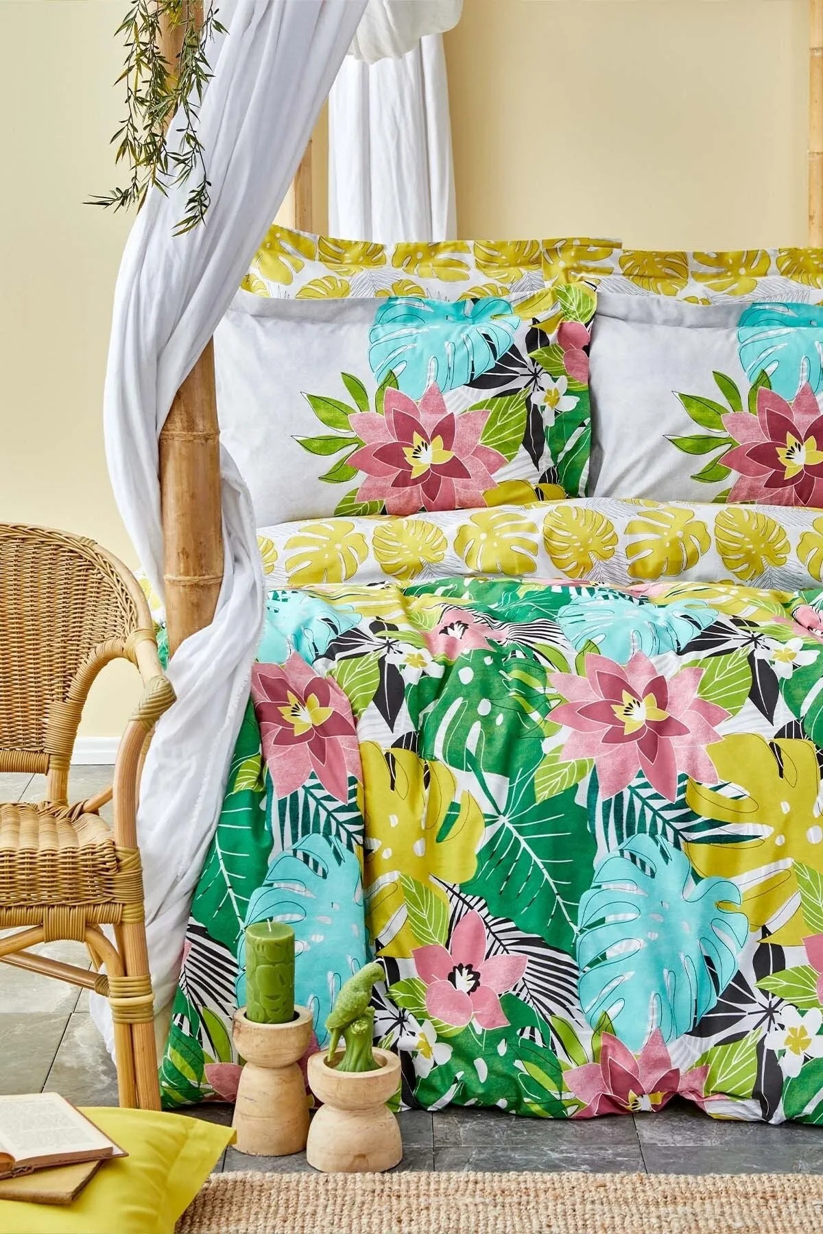 Tropic Yeşil %100 Pamuk Çift Kişilik Nevresim Takımı