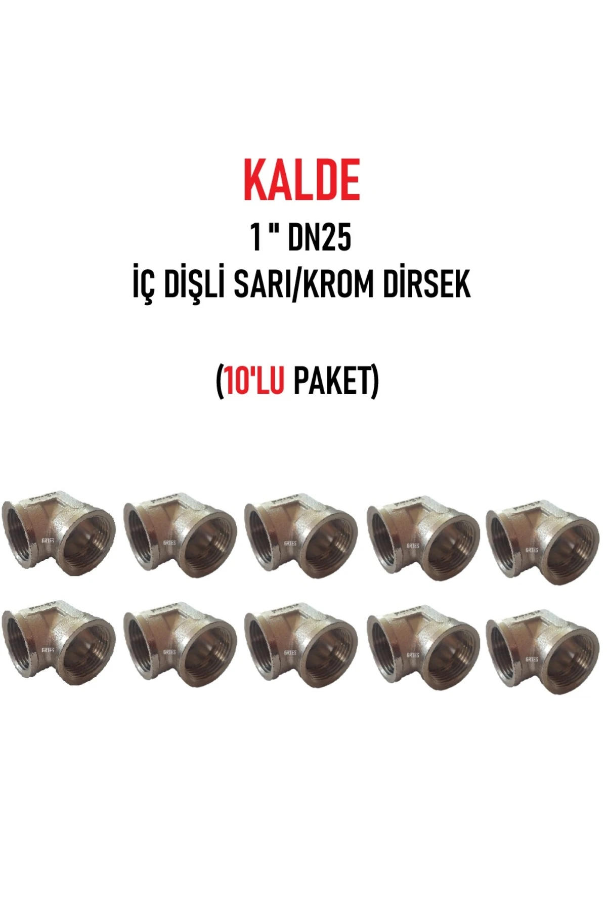 (10'lu Paket) 1" Dn25 Sarı/Krom Dirsek İç Dişli (Dişi) - Brass İnternal Thread Elbow