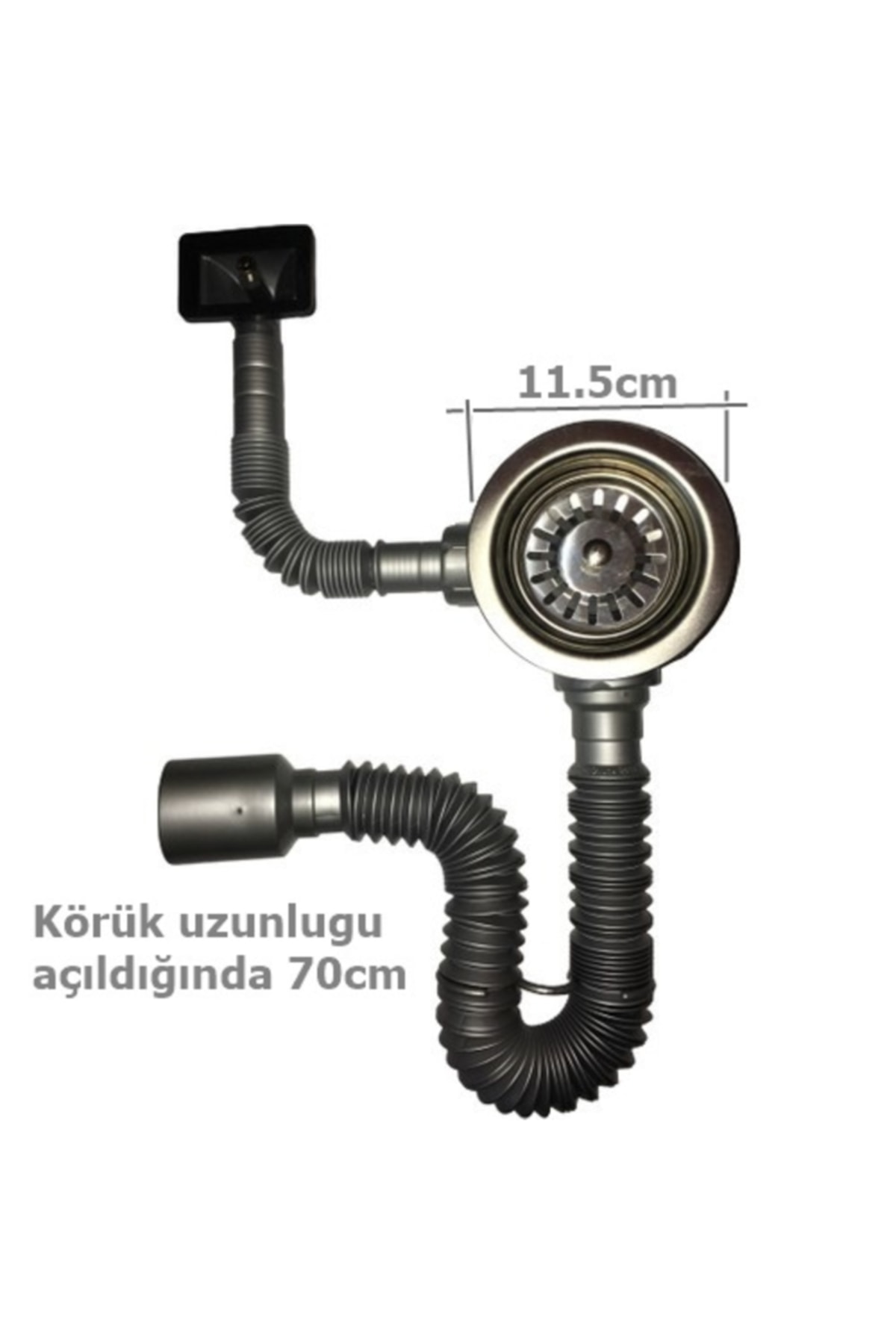 Yt60 Üniversal Dik-yandan Taşmalı Çöpmak-geniş Kafalı Mutfak Evye Gider Sifonu-gri Renk