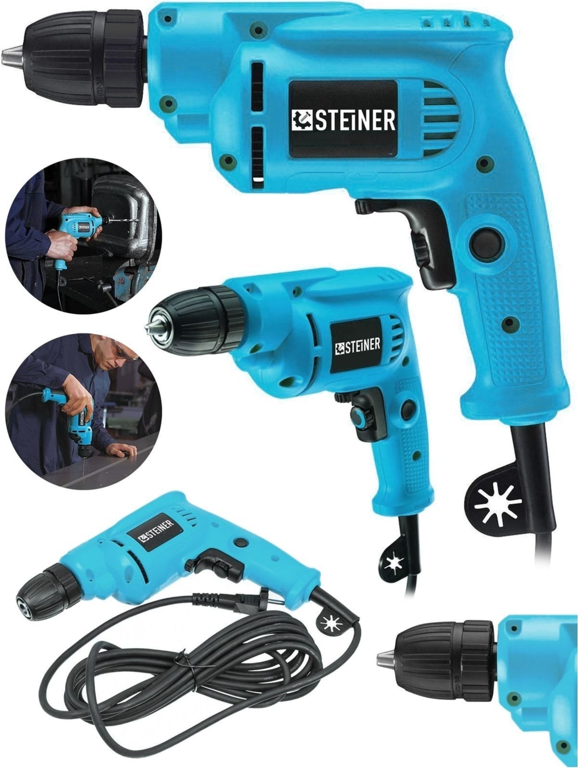 Alman 1400 Watt 10 mm Professional Bakır Sargılı Kablolu Darbesiz Vidalama Matkap Mavi