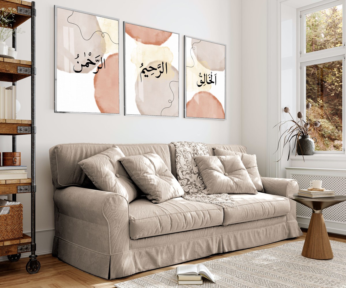 |soft Kahve Bohem Er-Rahman Er- Kombini|çerçeveli Cam Tablo 3lü Dikey