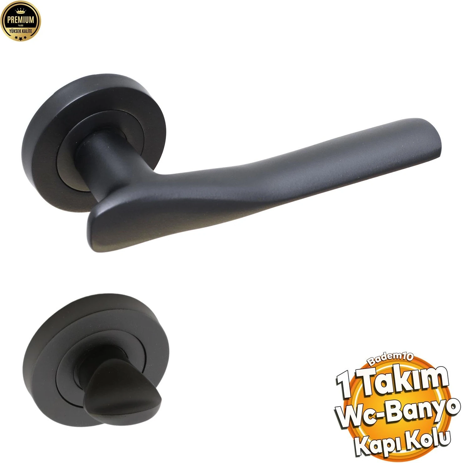 Royal Mat Siyah Wc Banyo Kapı Kolu Daire Rozetli Sürgülükapı Kulpu Uyumlu Sağ Sol Uygun Kolları