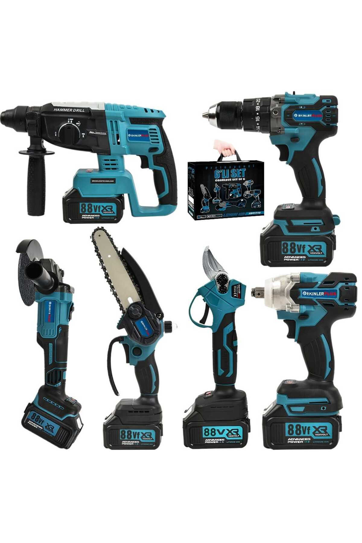 Akülü Süper 6li Set Makina 88vf 5ah 125mm Avuç Taşlama, Sds Plus Kırıcı Delic, Somun SıkmaEEA397 ...