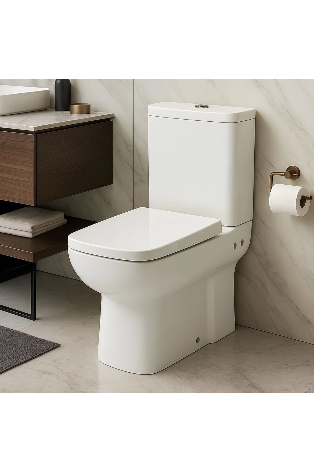 Plaza Beyaz Kanallı Duvara Sıfır Klozet Takımı PLZ1708, Nkp Yavaş Kapak