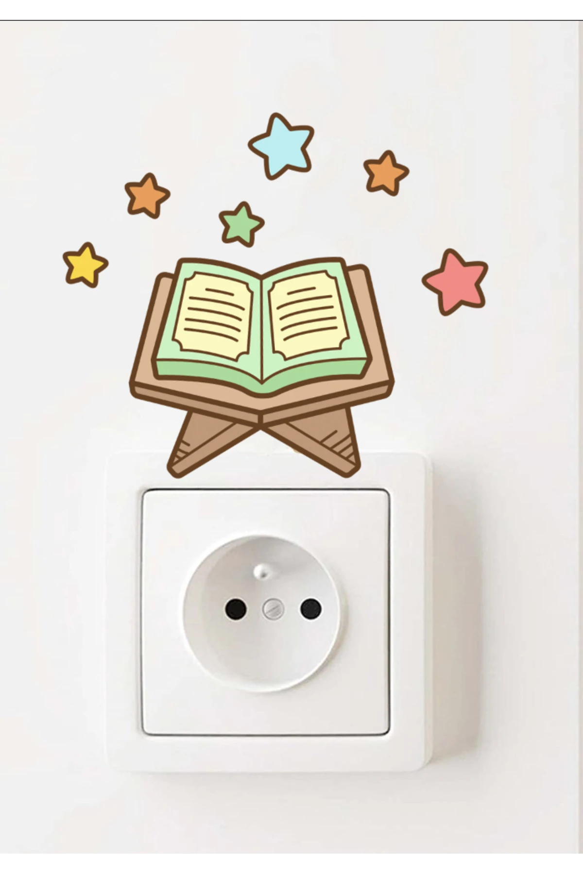 Priz Ramazan Kuran ve Renkli Yıldızlar Dekoratif Priz Süsleme Duvar Sticker