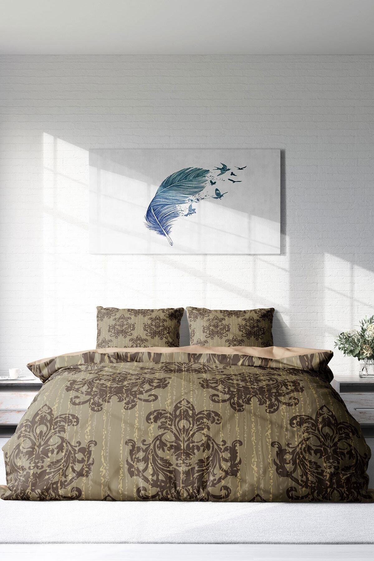 Kıng Sıze Brown Harmony Klasik Çift Kişilik Nevresim Takımı 220x240cm