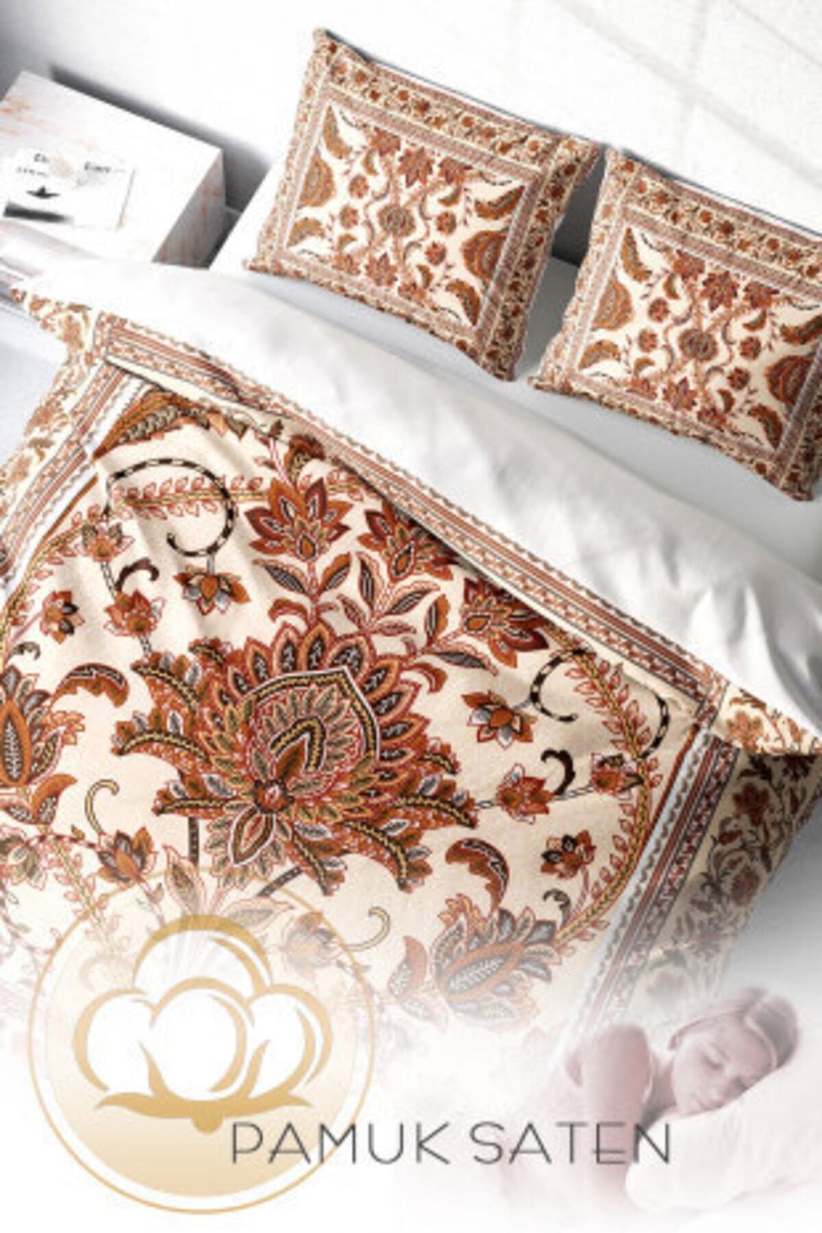 Kıng Sıze Brown Figure 3d Pamuk Saten Çift Kişilik Nevresim Takımı 220x240cm