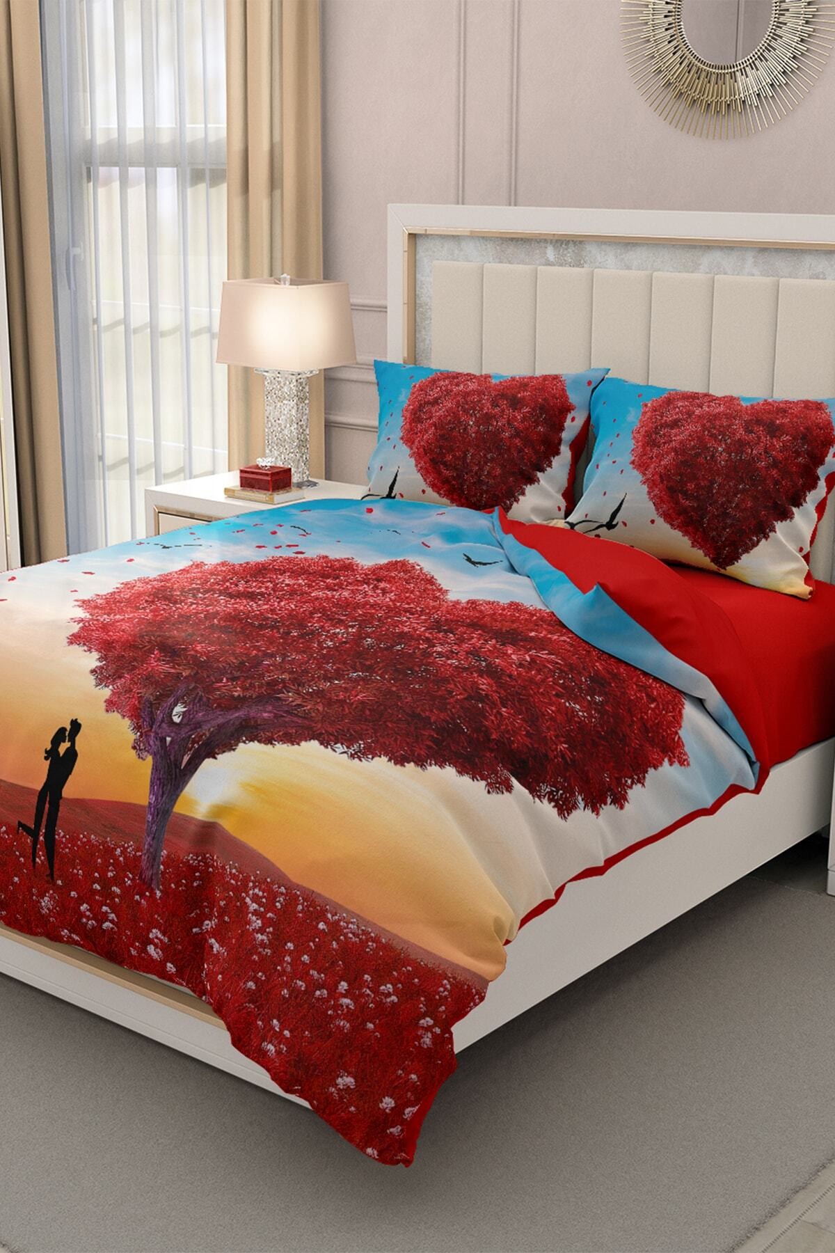 Kıng Sıze Sevgililer Günü Çift Kişilik Nevresim Takımı%100 Pamuk Saten Aşkın Rüyası 220x240cm