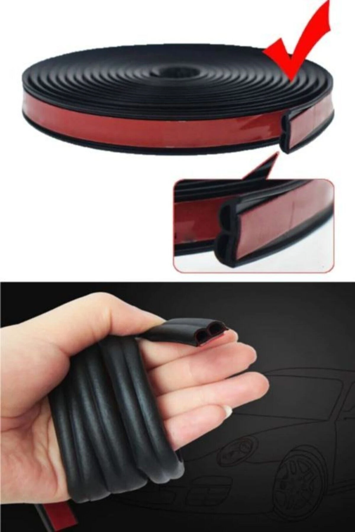 Araç Kapı Fitil Şeritleri Kauçuk Ses Toz Gürültü Önleyici Kapı Bagaj Ses Isı Izolasyon 4443df
