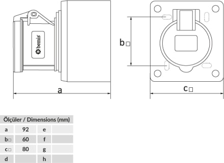 Cee Norm Düz Duvar Priz 16A 380V IP44 5k BEM-BC1-1505-2510