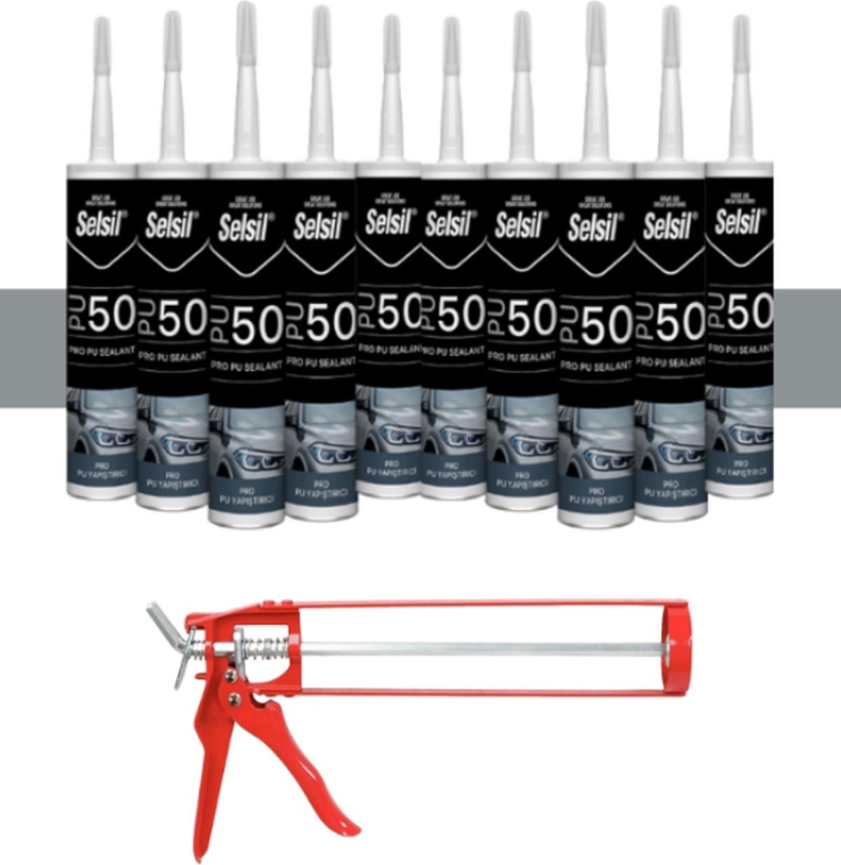 Pu Mastik 280 ml Gri (10 Adet),demir Tabanca