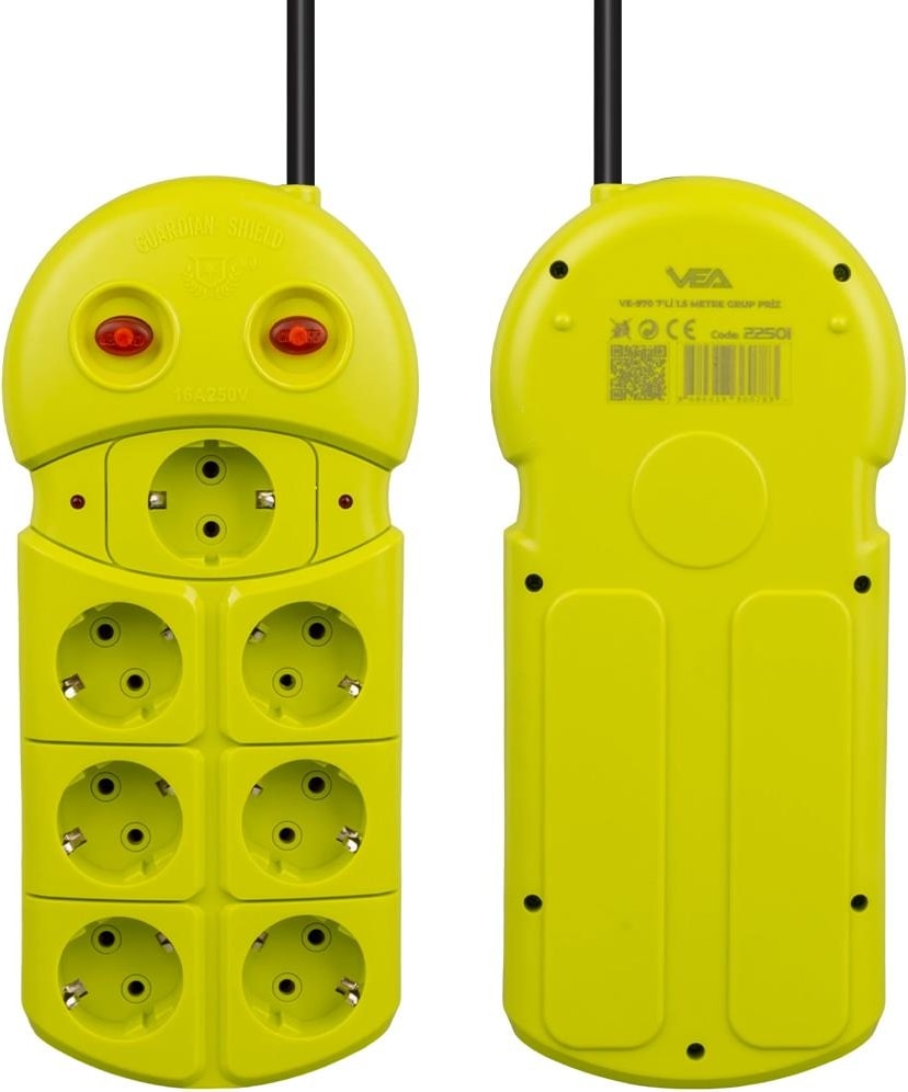 VE-970 1.5 Metre Kablolu 7'li Grup Priz