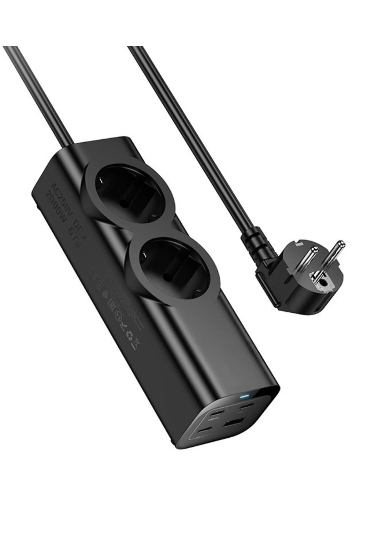 67W Hızlı Şarjlı Akıllı Çoklu Priz – 2000W Güç, 2 USB-C + 2 USB-A Çıkışlı, Telefon & Laptop Uyumlu