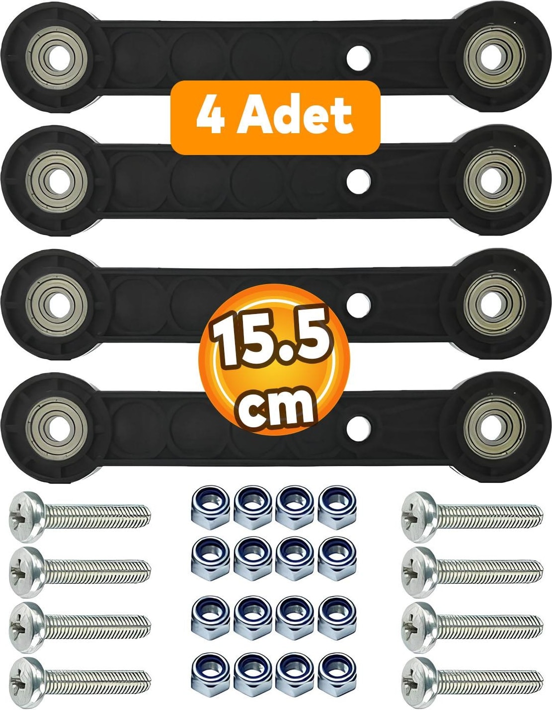 4 Adet Beşik Sallama Aparatı (Iki Delik Arası 15.5 Cm) Çocuk Bebek Beşiği Takımı Aparatı Seti Siyah