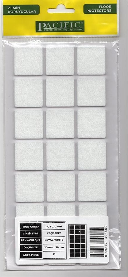 Yapışkanlı KEÇE30X30 mm Mobilya Masa Sandalye Parke Zemin Koruyu Kaydırmaz Keçe (21LI Paket)