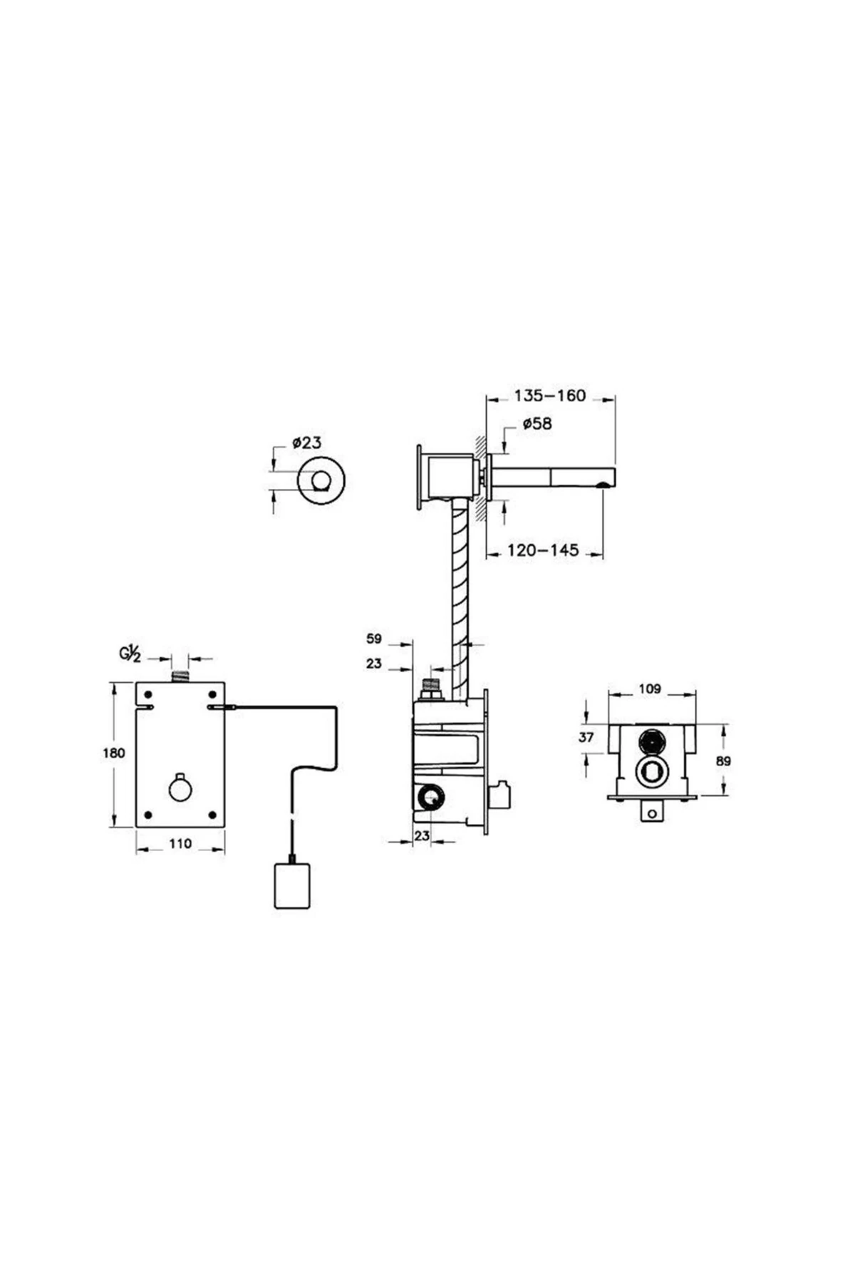 Lavabo Bataryası, Origin, Duvardan, Ankastre, Fotoselli (Çift Su Girişli - Elektrikli) Kısa, M