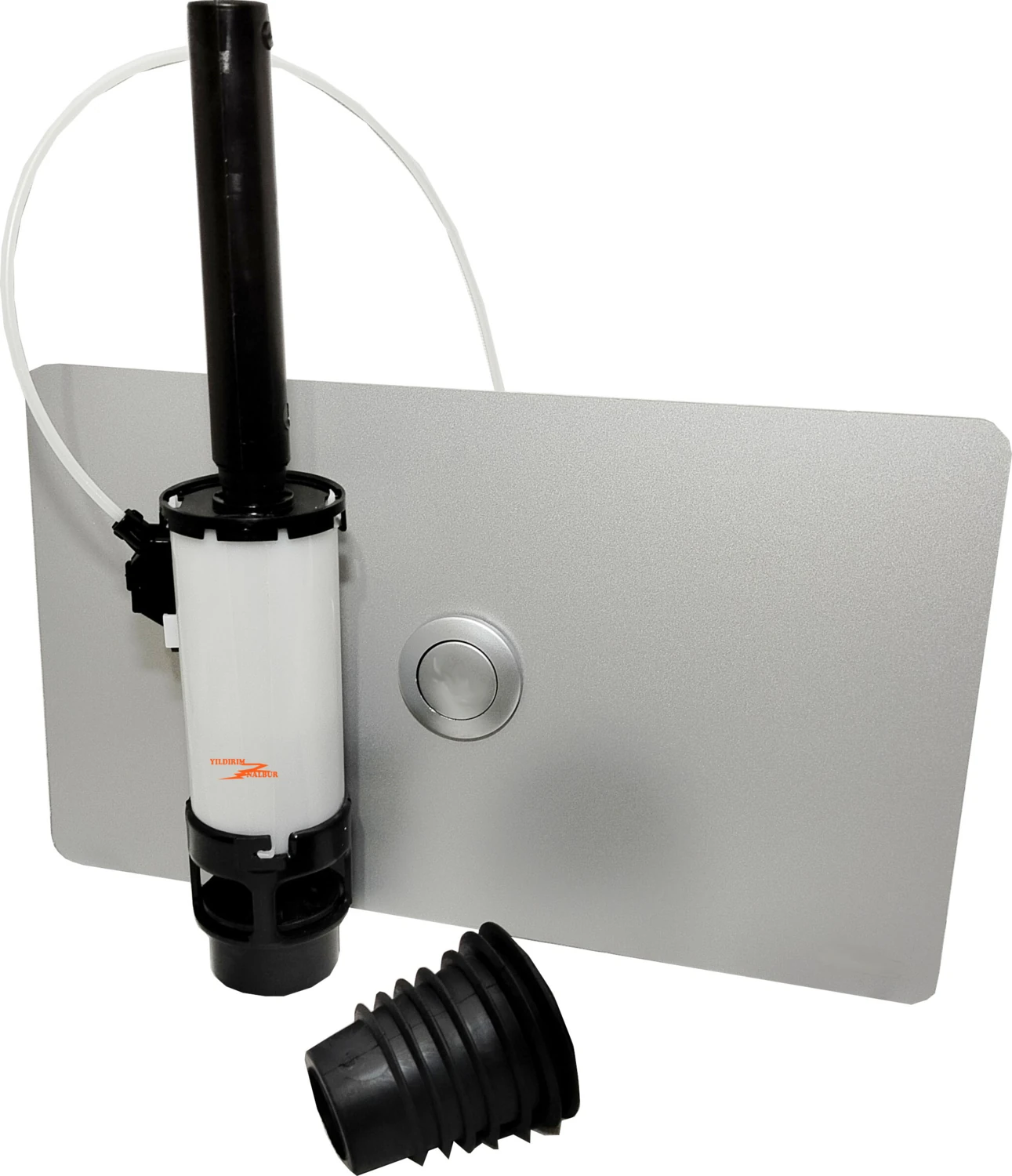 Büyük Boy Gömme Rezervuar Dönüşüm Kiti Boşaltma Buton Çevirici Set Gri Renk Boşaltma ve Buton Takımı