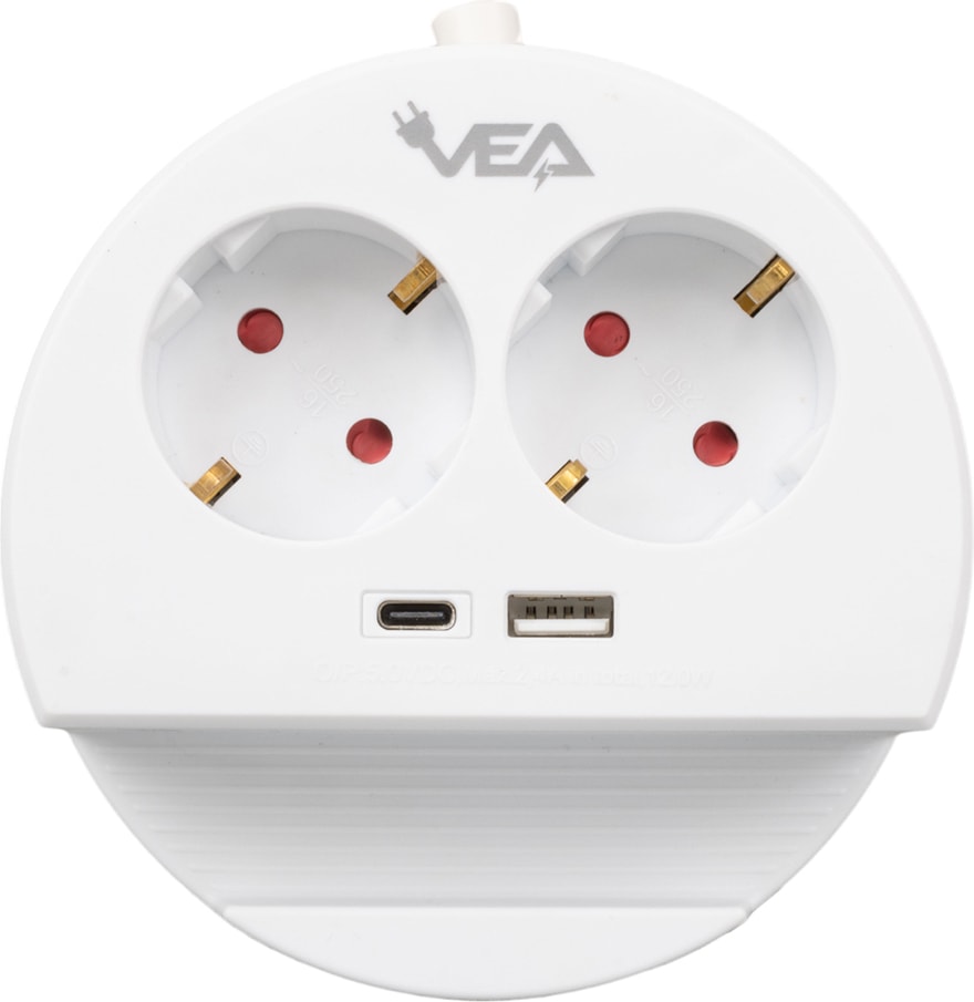 Ve- G1102C 2'li USB + Type-C Girişli Telefon Standlı 1.5 Metre Grup Priz