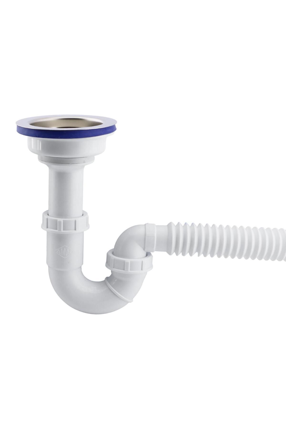 Süzgeçli Geniş Kafalı Körüklü Işyeri Evye Lavabo Sifonu Pis Su Gideri Borusu Plastik 15-35 Cm