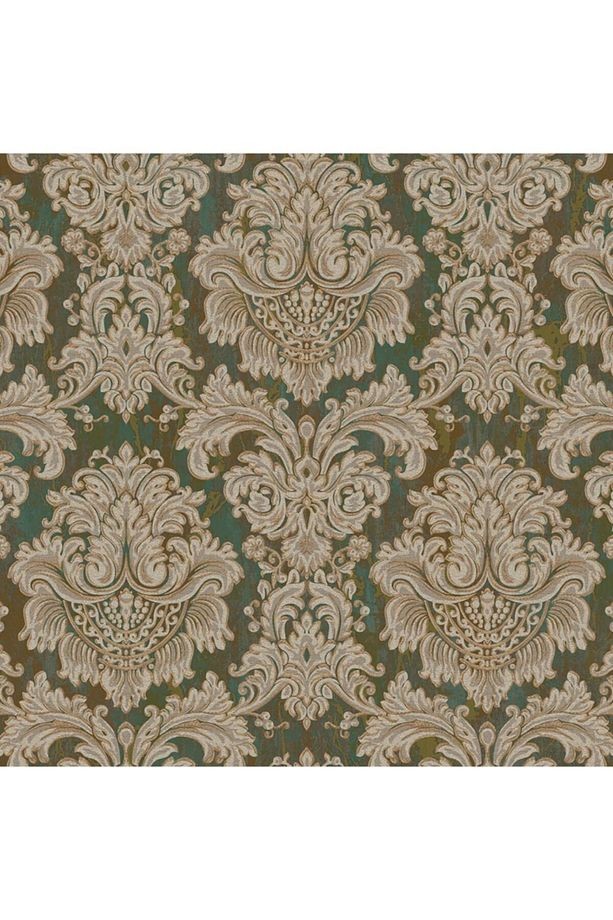 7807 Serıe | Zengin Barok Damask Desenli Duvar Kağıdı (7807-4 : Koyu, Yeşil)