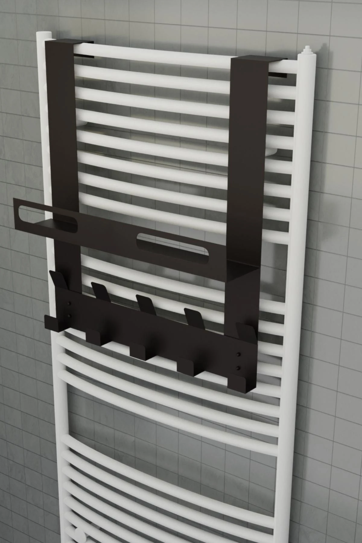 Siyah Raflı Havlupan Askısı Banyo Petek Askısı ve Raflı Havlu Askılığı, Banyo Peteği Askılığı MT105S