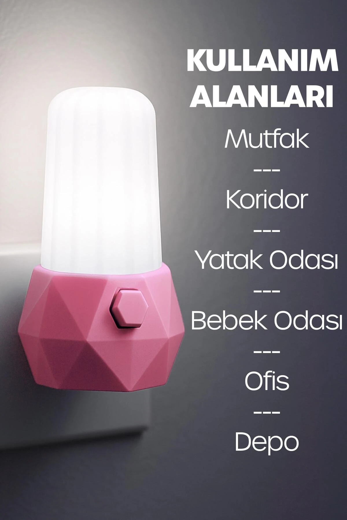 Gece Lambası Prizma Tip 2 MOD Sarı-Beyaz Işık Tuşlu Koridor Hol Işığı Uyuma Işığı Pembe GC07