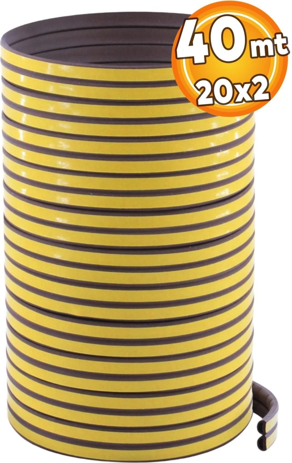 Yapışkanlı 20x2=40 Metre (KAHVERENGİ) Kapı Pencere Bandı Fitili Soğuk Izolasyon Kauçuk Bantları