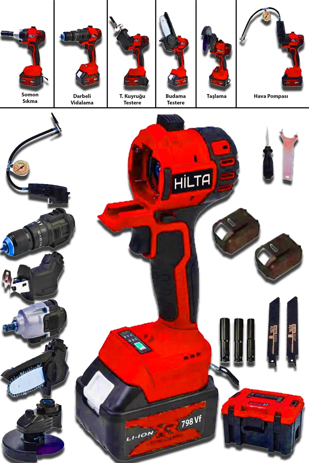 Alman E-tech 999 Vf 6 Kafalı Darbeli Matkap Testere Tilki Kuyruğu Taşlama Somun Sökme Havalı Pompa