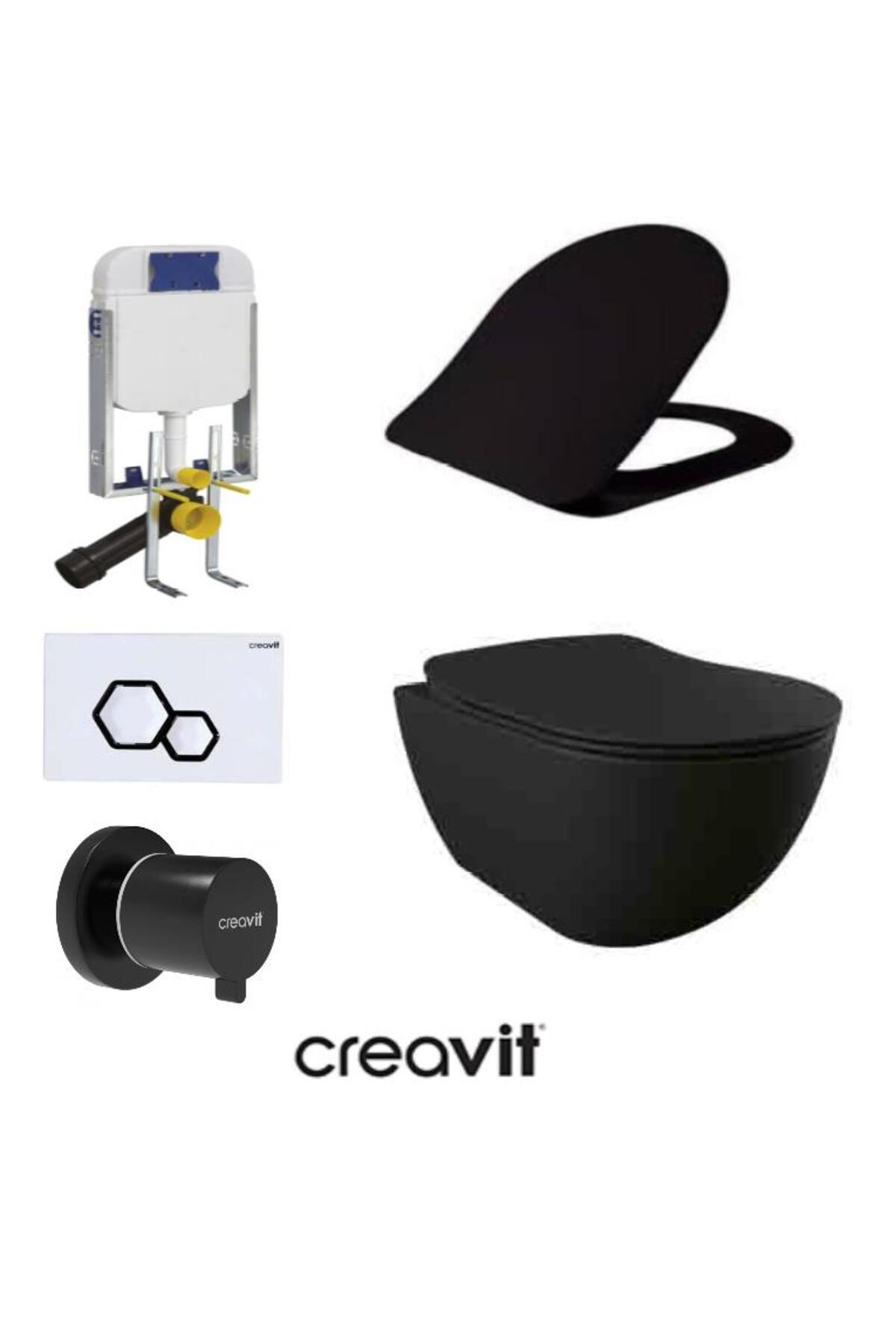 GR5001- FE320 5 Parça Siyah Mat Asma Klozet Gömme Rezervuar Seti