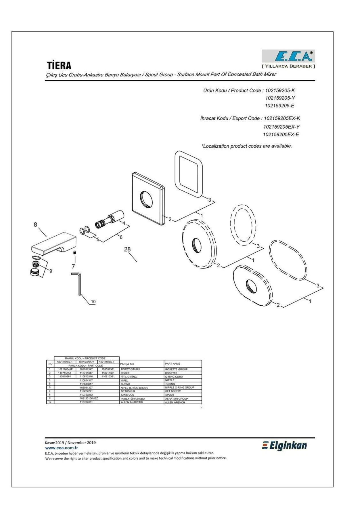 Tiera Ankastre Banyo Bataryası Sıva Üstü Çıkış Ucu