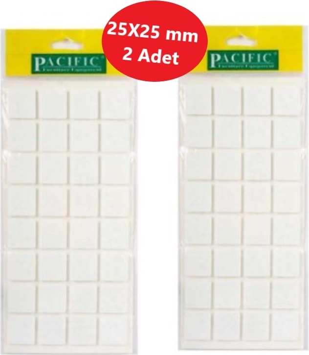 Zemin Koruyucu 25X25 mm Parlak Beyaz EVA Keçe, Ses ve Çizik Önleyici Siyah Mobilya Keçesi 2 Adet