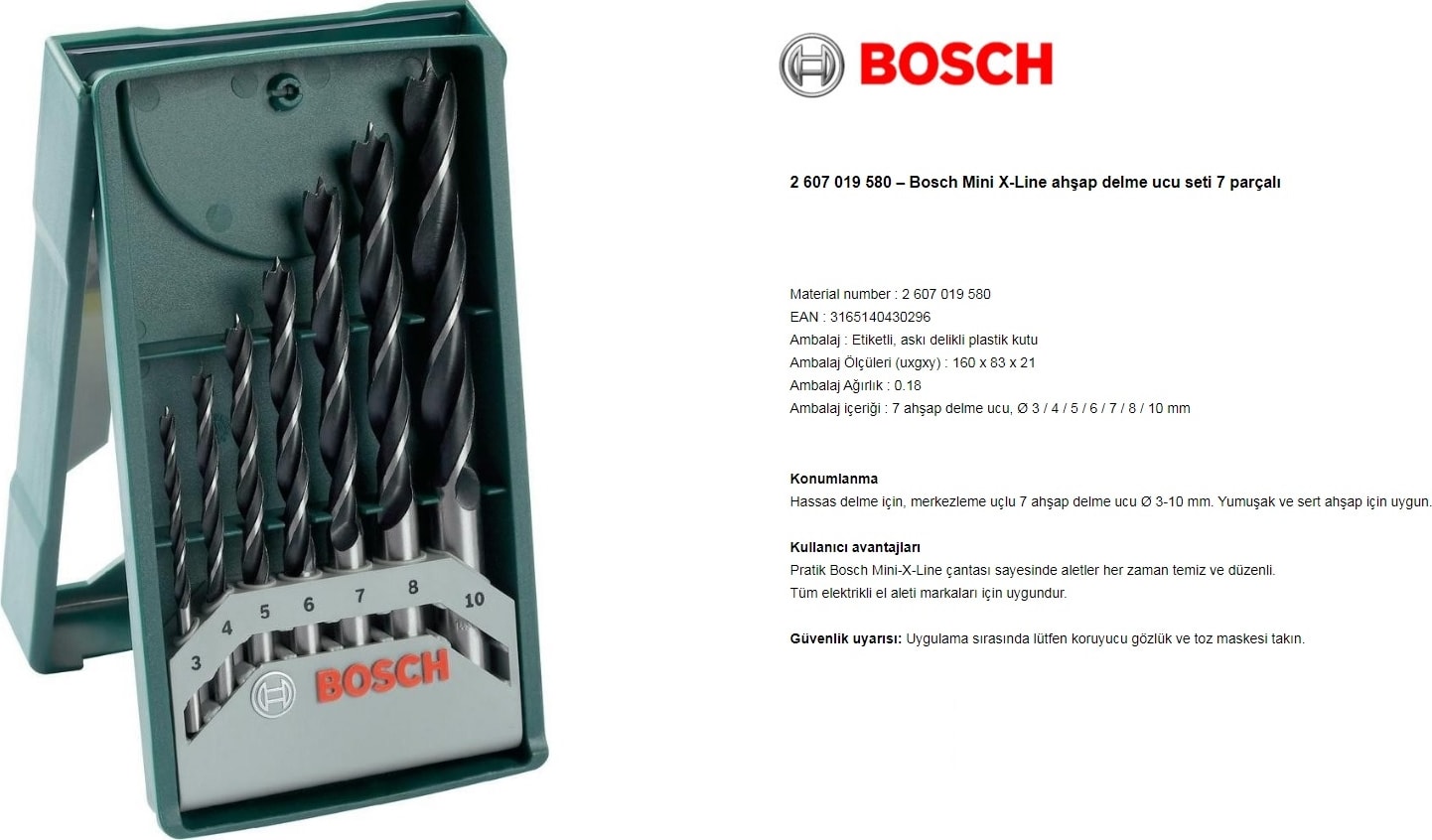 BOSCH 2 607 019 580 Mini X-Line Ahşap Delme Ucu Seti 7 Parçalı