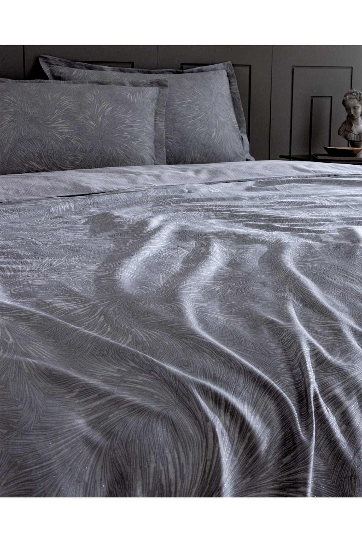 Vannes King Size %100 Pamuk Baskılı Saten Nevresim Takımı - Taş