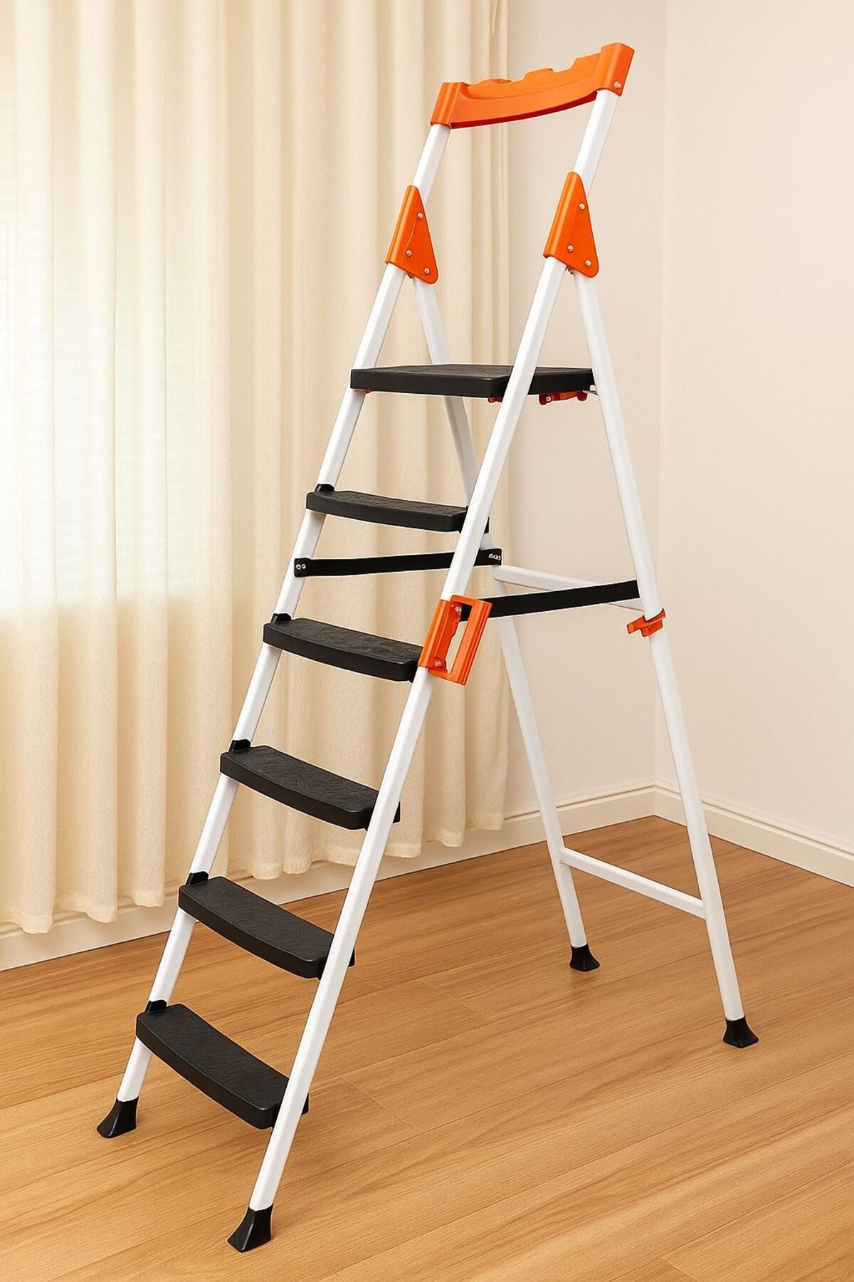 Dayanıklı Metal Merdiven 5+1 Beyaz Geniş Basamaklı Ev Ve Iş Merdiven
